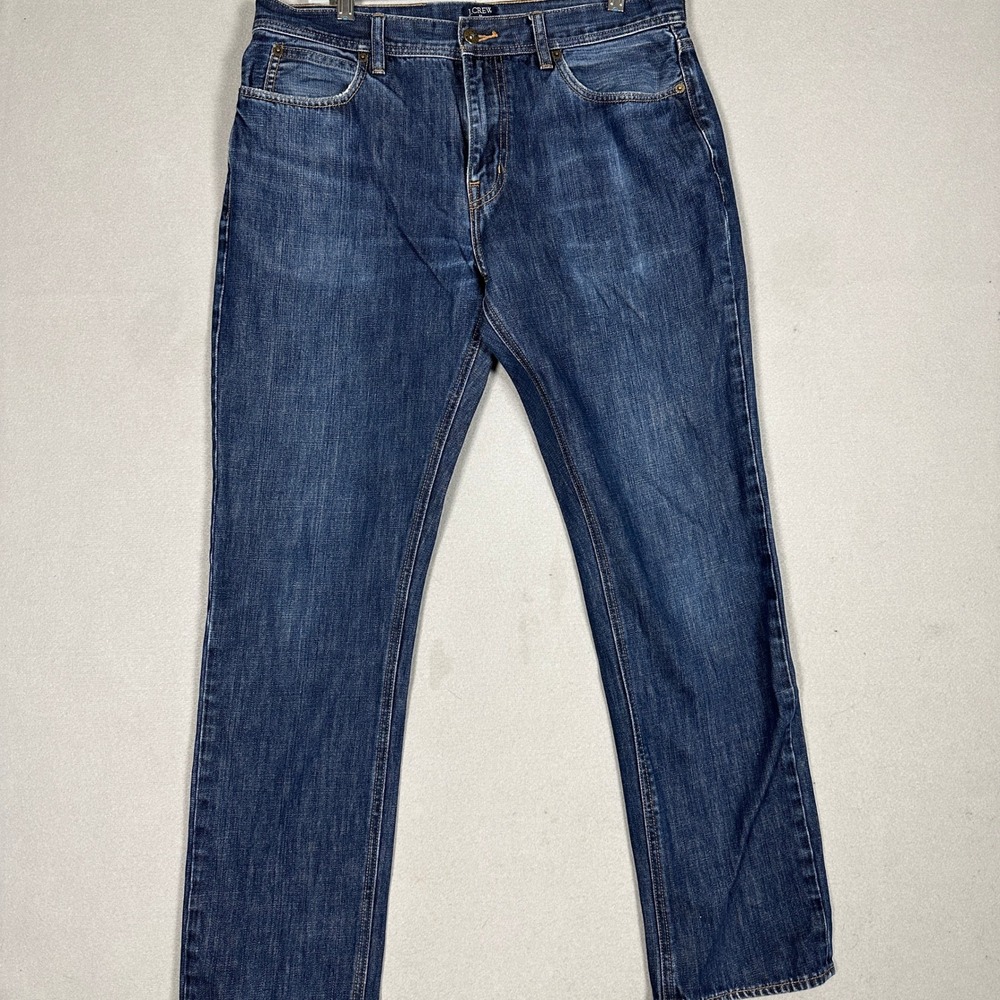J Crew Jeans Mens 34X32 The Sutton Blue Straight Leg Denim Distressed 5-Pocket